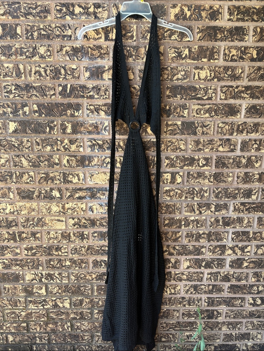 🟩NWT AIMAGE Black Crochet Knit Halter Beach Cover Up Dress with Slit, XL - Picture 2 of 9